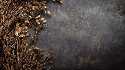 Dried flowers on dark textured background with copy space. Suitable for vintage and moody design themes.