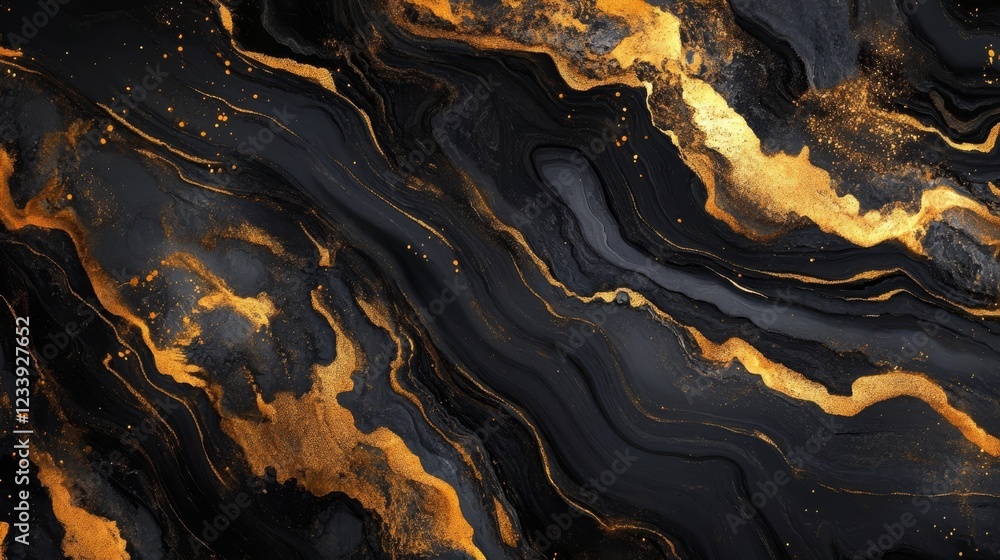 Poster abstract black and gold marbled texture resembling a luxurious surface with flowing patterns