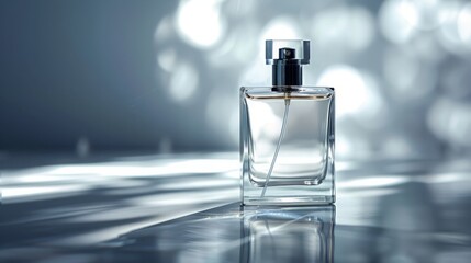 Elegant Perfume Bottle Clear Glass Fragrance Modern Design Luxury Scent Shiny Surface Light