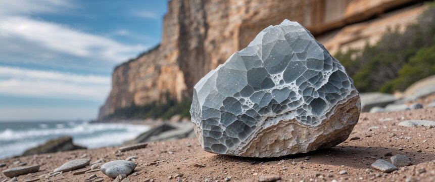 Muted gray quartz stone in bluff with close up background