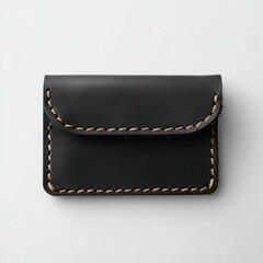 Elegant Black Leather Card Holder with Hand-Stitched Details