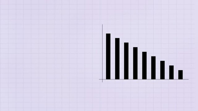 Animated infographic graph bar chart decreasing in a grid background, suitable for presentations about declining sales, declining trends, business bankruptcy and economic crisis.