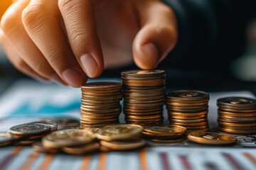 a person is stacking coins, the image represents wealth and financial growth. A symbol of savings and investment.