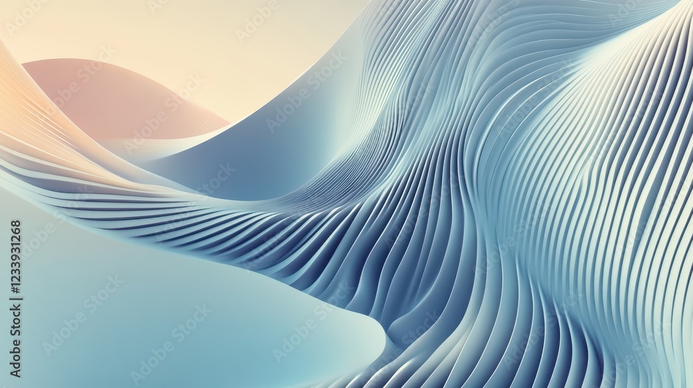 Poster A visually striking 3D render featuring abstract rounded lines gracefully flowing across a light background.