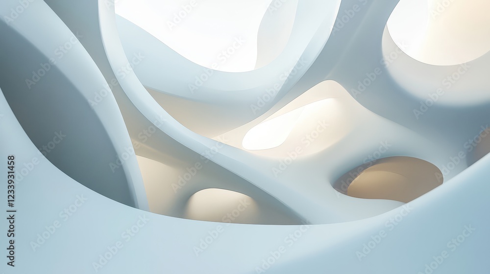 Poster A visually striking 3D render featuring abstract rounded lines gracefully flowing across a light background.