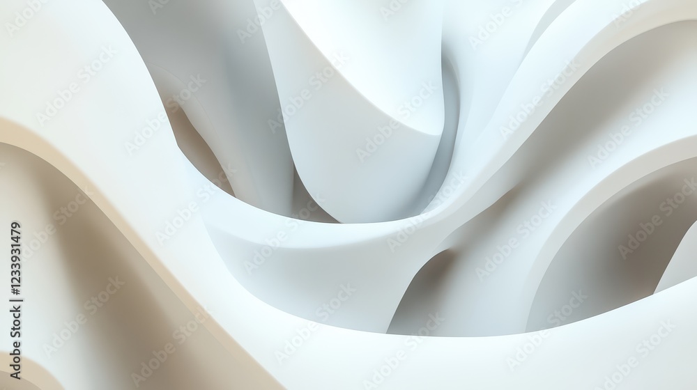 Fototapete A visually striking 3D render featuring abstract rounded lines gracefully flowing across a light background.