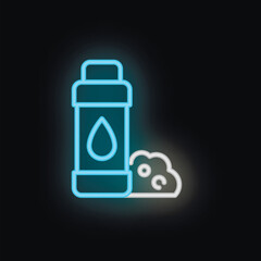 Neon icon of a water filter purifying water using activated carbon for clean and healthy drinking water