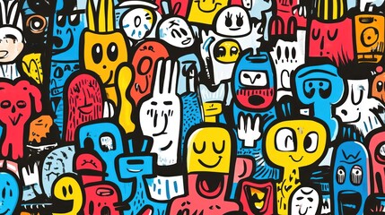 Colorful doodle crowd celebrating, vibrant background, website design