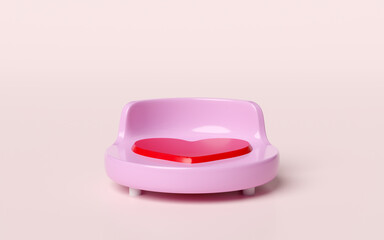 bed with heart shaped isolated on pink background. happy valentine's day concept, 3d illustration render