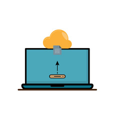 Laptop with upload file cloud vector.