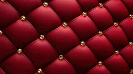 Luxury Red Upholstery with Golden Studs: Elegant Texture Background
