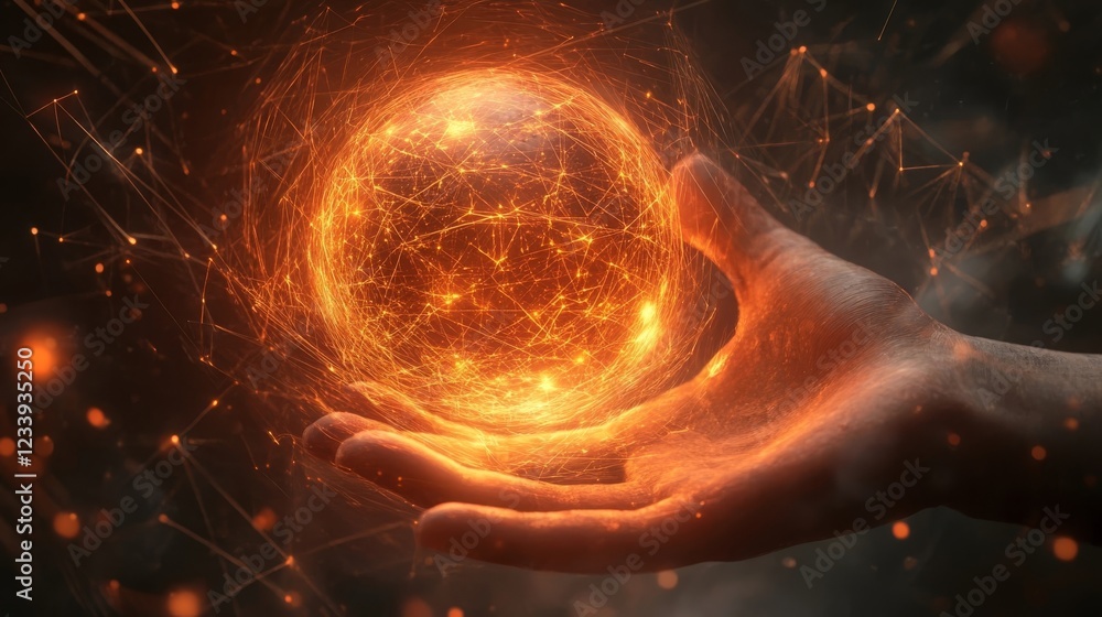 Aufkleber glowing energy orb held in a hand creates a mesmerizing visual display of light and movement