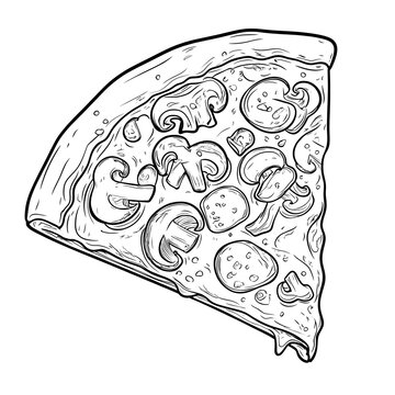 recommend clip art: Pizza slice with cheese and mushroom on top coloring page book