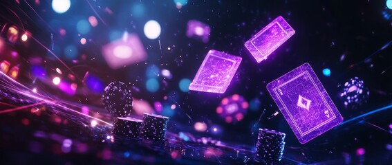 Vibrant 3D playing cards and glowing casino chips create an exciting atmosphere for online gambling concepts