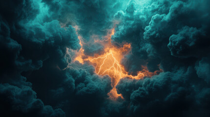 Fototapeta premium Dark storm clouds with bright energy veins pulsing through sky