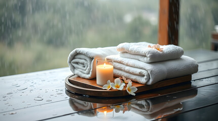Spa still life art collection featuring serene spa scenes. copyspace for text