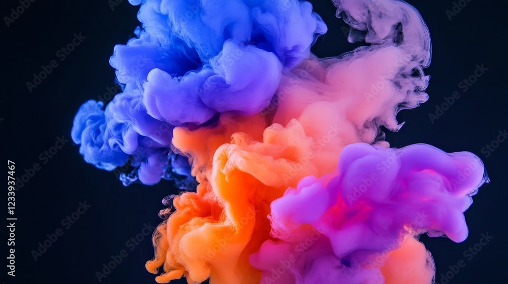 Poster colorful smoke swirls in vibrant hues creating an artistic display in dark background