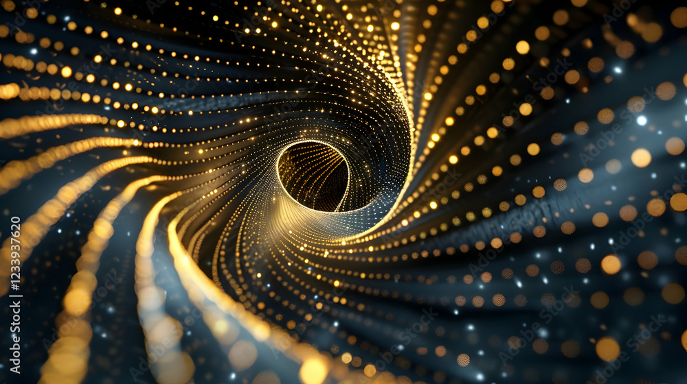 Aufkleber a mesmerizing swirl of golden and blue particles creating a dynamic, abstract tunnel effect.