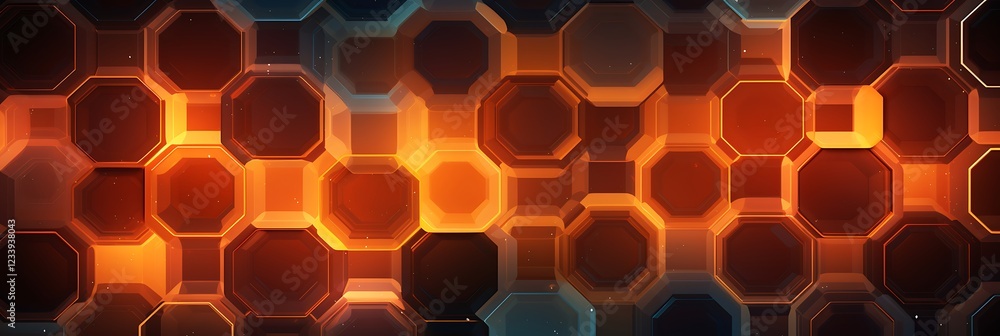 Poster abstract hexagon pattern: a mesmerizing backdrop of glowing orange and dark hexagons creates a dynam