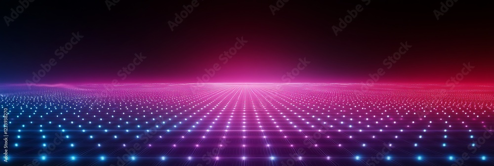 Poster neon grid horizon: a mesmerizing abstract background with a grid of glowing neon lights, creating a 