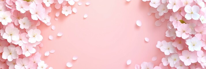 Delicate pink cherry blossoms on soft pastel background with falling petals