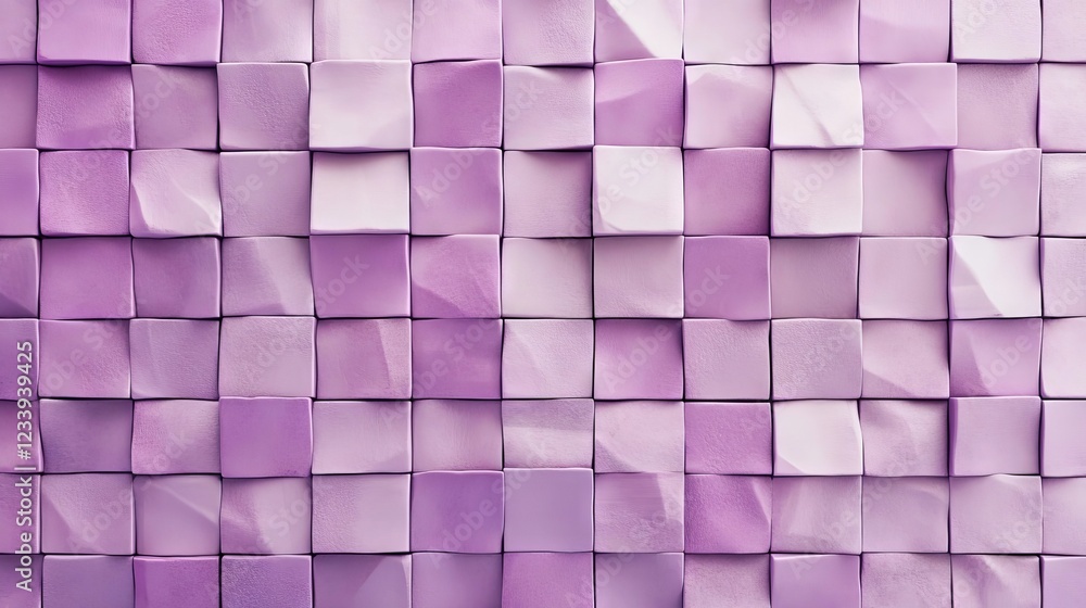 Poster textured purple squares create a visually appealing wall design in a modern setting