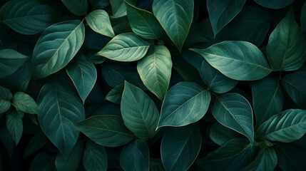Fototapeta premium Dark green leaf texture, Natural green leaves using as nature background wallpaper or tropical leaf cover page