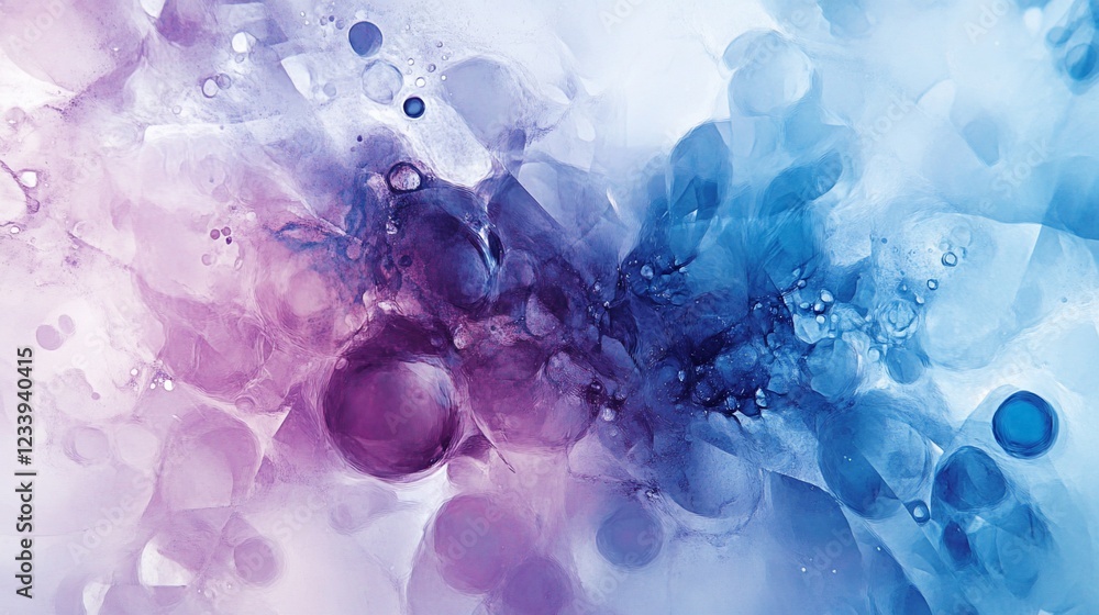 Poster abstract fluid art with blue and purple hues creating a mesmerizing pattern on white background