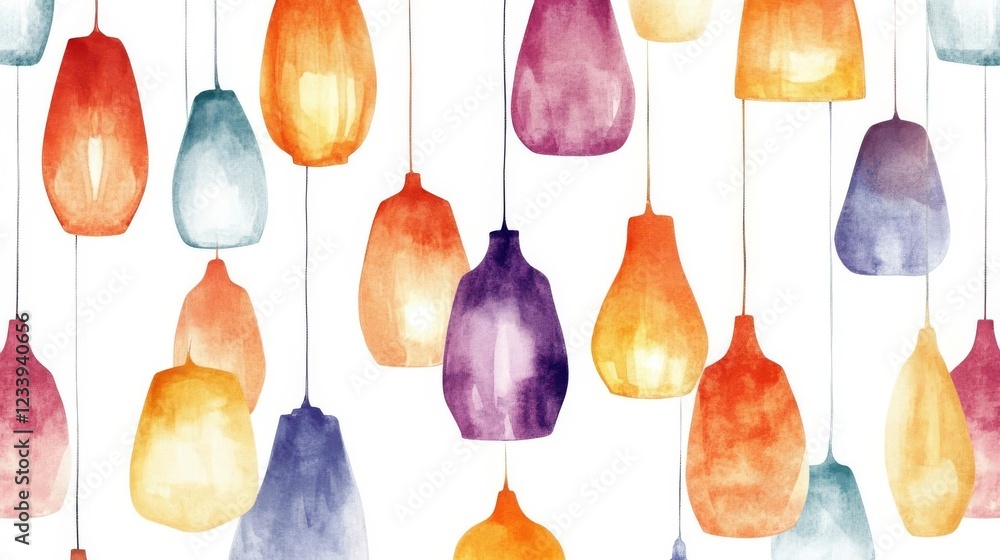 Poster colorful hanging lanterns create a warm atmosphere in a cozy setting with a vibrant design and soft 