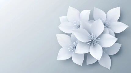 A white paper cutout of a blooming spring flower, designed with origami techniques, creates an abstract and artistic decoration.
