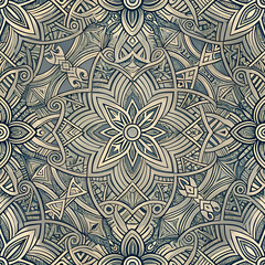 Intricate. detailed. ornate pattern with stylized flowers and geometric shapes.