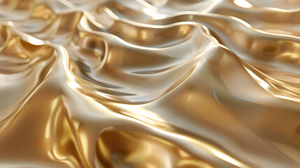 Obraz premium A close-up view of smooth, shiny golden fabric with elegant waves and reflections.