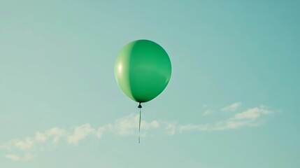 Obraz premium Bright green balloon drifting against a clear blue sky in a tranquil outdoor setting