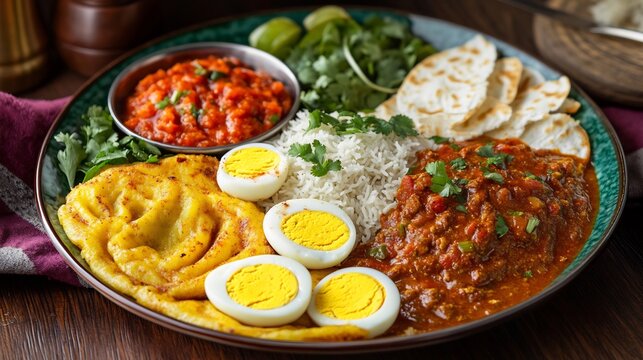 Colorful Sri Lankan hoppers platter egg hoppers sambal and curry