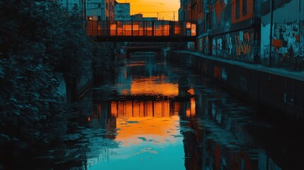 Serene Evening Reflections Over Waterway in Urban Landscape