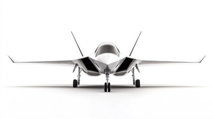 Advanced fighter jet showcased in a clean studio environment highlighting its futuristic design and technology