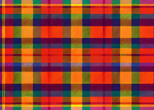 Vibrant plaid pattern in bold colors.