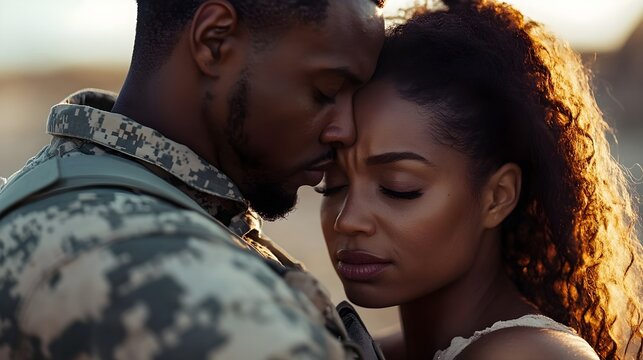 Tender Embrace Soldier and Wife Reunite Showing Love and Support