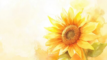 Obraz premium A yellow watercolor illustration of a blooming sunflower head on a white background.