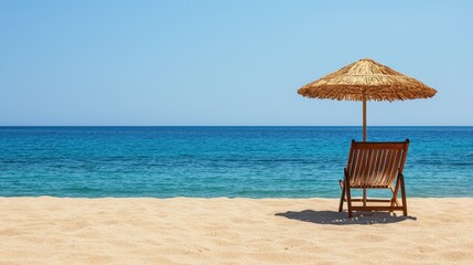 Obraz premium Relaxing Beach Scene with Umbrella and Chair