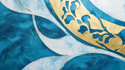 Fototapete Abstract Blue Gold White Canvas Painting Artwork © Anugrah