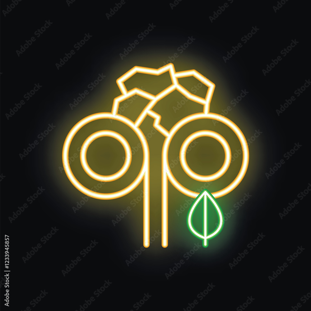 Poster neon sign representing two empty plates with cutlery and falling leaf symbolizing end of service in 