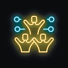 Glowing neon icon of teamwork collaboration representing business partnership
