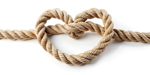 Fototapeta premium Rope with a heart shaped knot on white background 
