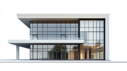 A modern building isolated on a transparent background: Sleek, modern building rendered in clean lines, isolated on a transparent background for use in architectural, real estate, or design projects. 