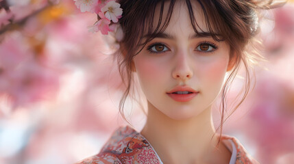 Fototapeta premium Portrait with Cherry Blossoms