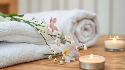 Spa still life art collection featuring serene spa scenes. copyspace for text