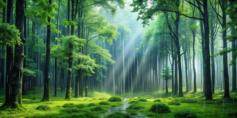 Obraz premium Describing a forest after rain , rain, trees, rain, trees