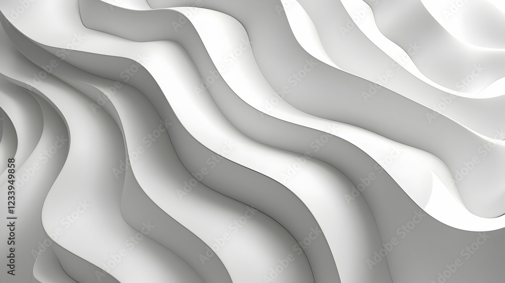 Poster abstract white waves create a smooth, flowing texture, emphasizing depth and dimension.