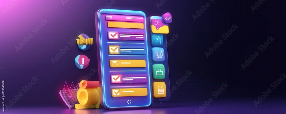 Poster a vibrant smartphone display showcases colorful app notifications, emphasizing modern technology and